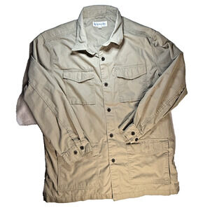 Vtg Travel Smith Mens Tan Khaki Safari Utility Bush Cargo Shirt Jacket Large EUC